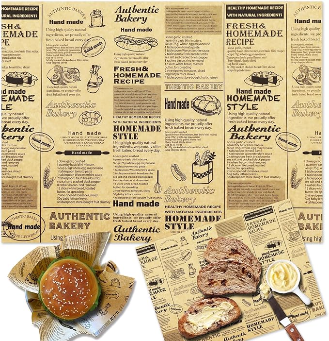 OTOPETE 200Pcs Food Paper Sheets, 12"x16" Grease Resistant Food Wrapper Paper, Newspaper Theme Gift Wrapping Paper, Large Size Tray Liner, for Home Kitchen Baking, Picnic, Party, Kraft Paper