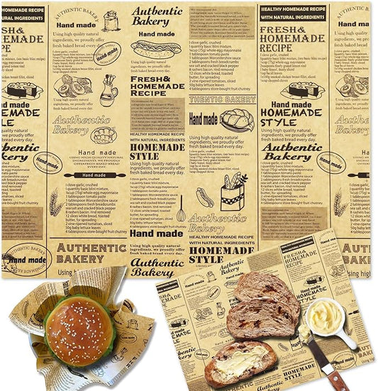 OTOPETE 200Pcs Food Paper Sheets, 12"x16" Grease Resistant Food Wrapper Paper, Newspaper Theme Gift Wrapping Paper, Large Size Tray Liner, for Home Kitchen Baking, Picnic, Party, Kraft Paper
