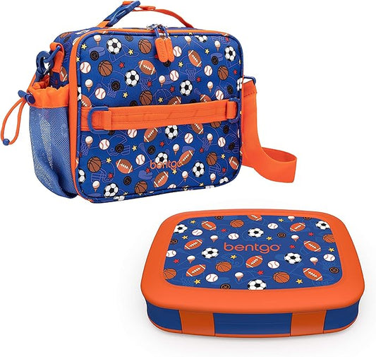 Bentgo Prints Insulated Lunch Bag Set With Kids Bento-Style Lunch Box (Sports)