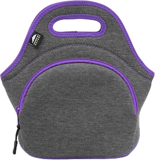 Nordic By Nature Neoprene Lunch Bag for Women & Lunch tote for Kids Insulated Lunch bag Reusable Washable Extra Thick Neoprene & Soft Cotton Feel, Premium Stitching, Outside Pocket, (M) Purple