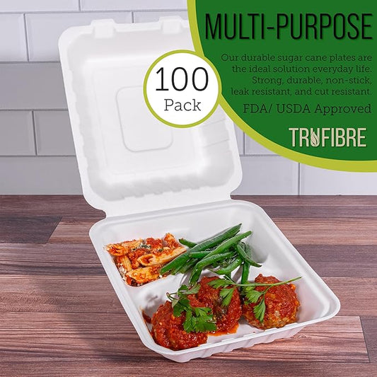 White Disposable Food Containers with Lids, To Go Clamshell, Take Out Boxes for Delivery, Cakes, Desserts, Party Favor, Events, 8x8 100 Pack