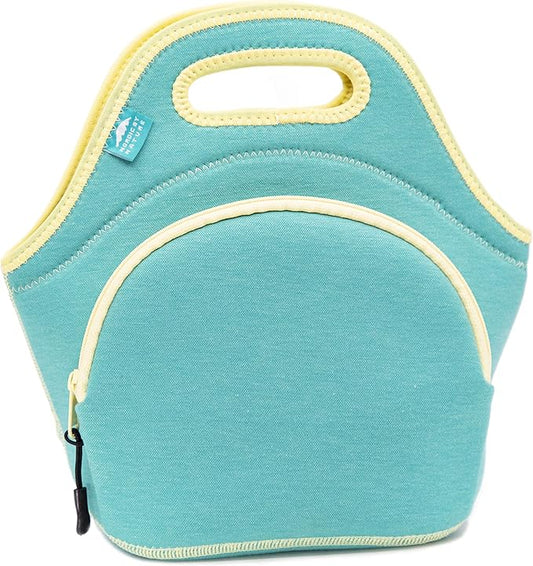 Nordic By Nature Neoprene Lunch Bag for Women & Lunch tote for Kids Insulated Lunch bag Reusable Washable Extra Thick Neoprene & Soft Cotton Feel, Premium Stitching, Outside Pocket, (M) Lagoon