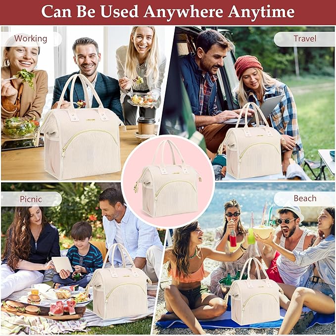 Personalized Initials Lunch Box for Women& Men,Preppy Reusable 10 L Insulated Lunch Bag,Leakproof Large Adults lunch tote Cooler Bags Insulated for Beach,Travel,Work,Picnic-Birthday Gifts（Beige）