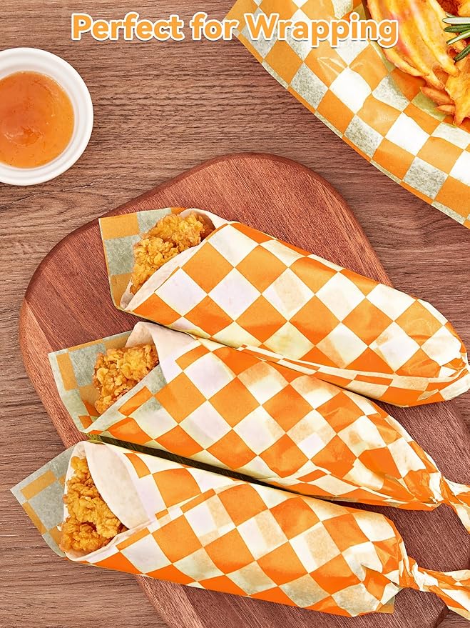 SMARTAKE 12 x 12 Inches Wax Paper for Food, 250 Pcs Non-Stick Hamburger Patty Paper, Square Sandwich Separators Wrapping Paper, for Lunch, Restaurants, Barbecues, Picnics, Parties, Yellow Plaid