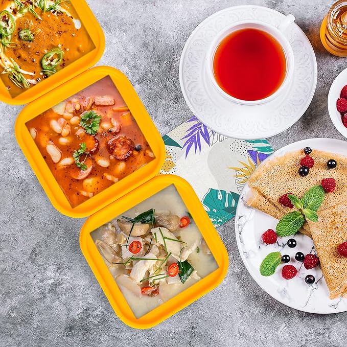 Silicone Freezing Tray with Lid - 2-Cup 4 Pack Freezer Containers,Make 1 Perfect Freezing,Storing Soups, Foods, Stews, Dips or Sauces Simple and Convenient Color Orange