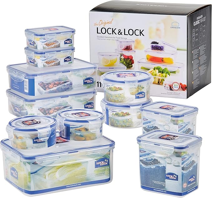 LOCK & LOCK Easy Essentials Food Storage lids/Airtight containers, BPA Free, 22 Piece, Clear