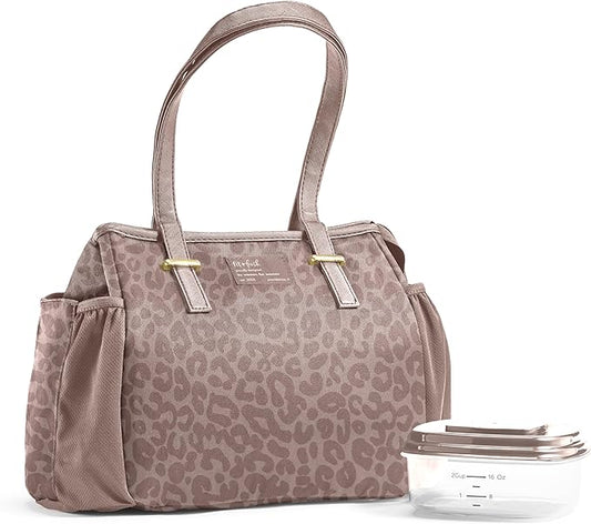 Fit & Fresh Lunch Bag For Women, Insulated Womens Lunch Bag For Work, Stain-Resistant, Lightweight, Large Lunch Box For Women With Lunch Container, Zipper, Copley Lunch Kit, Mocha Feline Fine