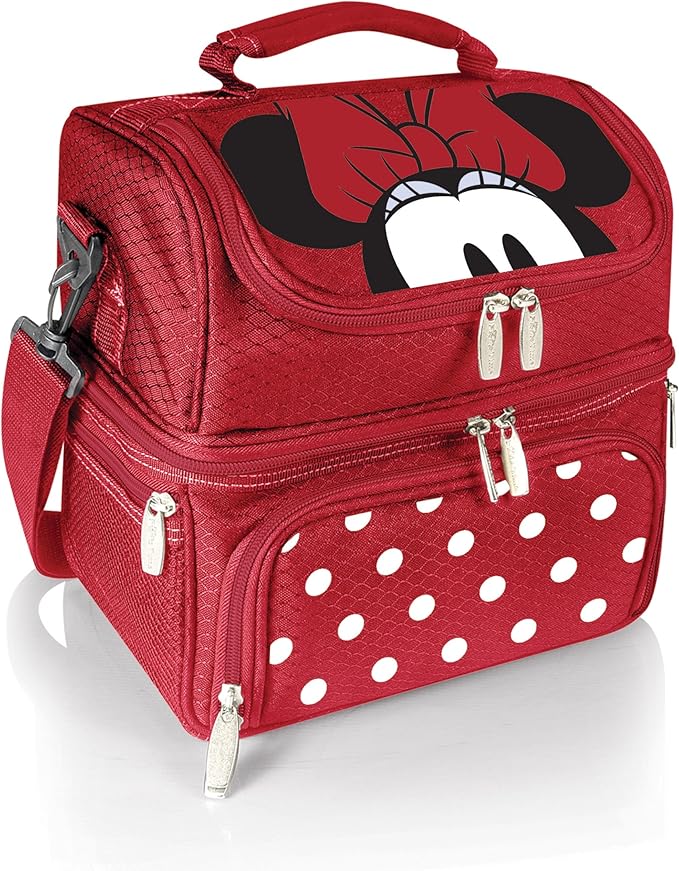 PICNIC TIME Disney Minnie Mouse Pranzo Lunch Bag, Insulated Lunch Box with Utensil Set, Lunch Cooler Bag, (Red) 11 x 7.5 x 12