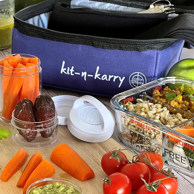 Kit-n-Karry Portion Control Containers with Bag Included - Food Portion Container, Stackable Snack Containers, Insulated Pail, Ice Brick, Portable Cutlery Kit, Dressing Container and Napkin