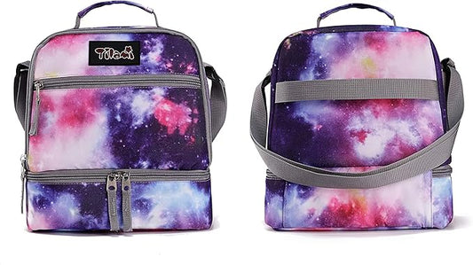 Tilami Lunch Bags Insulated Adjustable Strap Zipper, Two Compartments Cooler Bags, Bento Bags for Kids Toddlers (Purple)