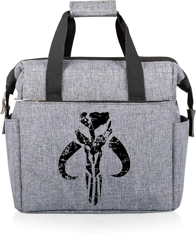 PICNIC TIME Star Wars Mandalorian Mythosaur Skull On The Go Lunch Bag, Soft Cooler Lunch Box, Insulated Lunch Bag, (Heathered Gray) 10 x 6 x 10.5