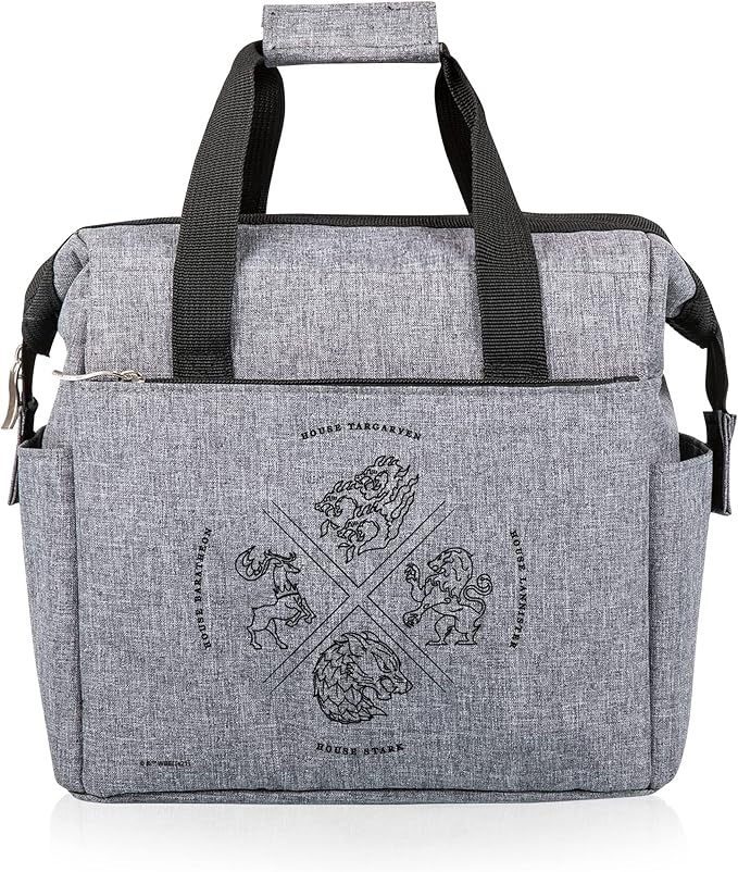 PICNIC TIME Game of Thrones 4 Houses On The Go Lunch Bag, Soft Cooler Lunch Box, Insulated Lunch Bag, (Heathered Gray)
