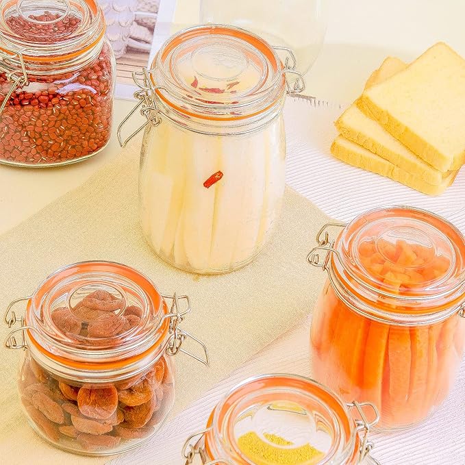 25 oz Glass Jars With Airtight Lids And Leak Proof Rubber Gasket,Wide Mouth Mason Jars With Hinged Lids For Kitchen Canisters 750ml, Glass Storage Containers