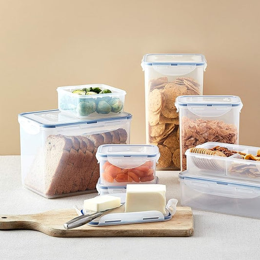 LOCK & LOCK Easy Essentials Food Storage lids/Airtight Plastic, containers, BPA Free, 14-Piece, Clear