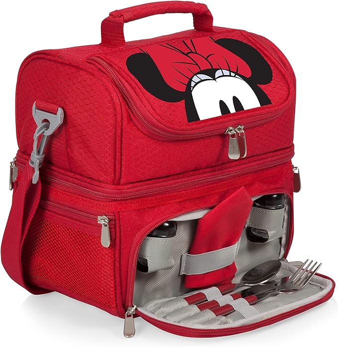PICNIC TIME Disney Minnie Mouse Pranzo Lunch Bag, Insulated Lunch Box with Utensil Set, Lunch Cooler Bag, (Red) 11 x 7.5 x 12
