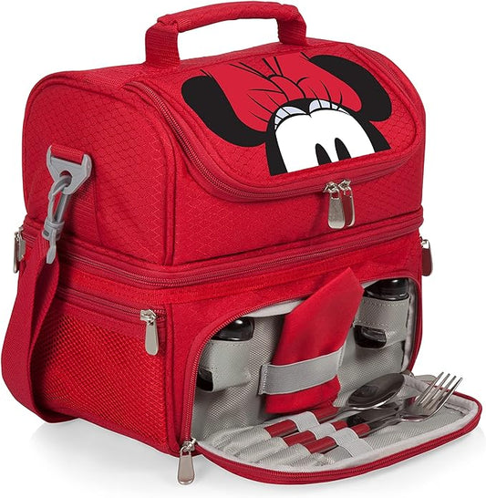 PICNIC TIME Disney Minnie Mouse Pranzo Lunch Bag, Insulated Lunch Box with Utensil Set, Lunch Cooler Bag, (Red) 11 x 7.5 x 12