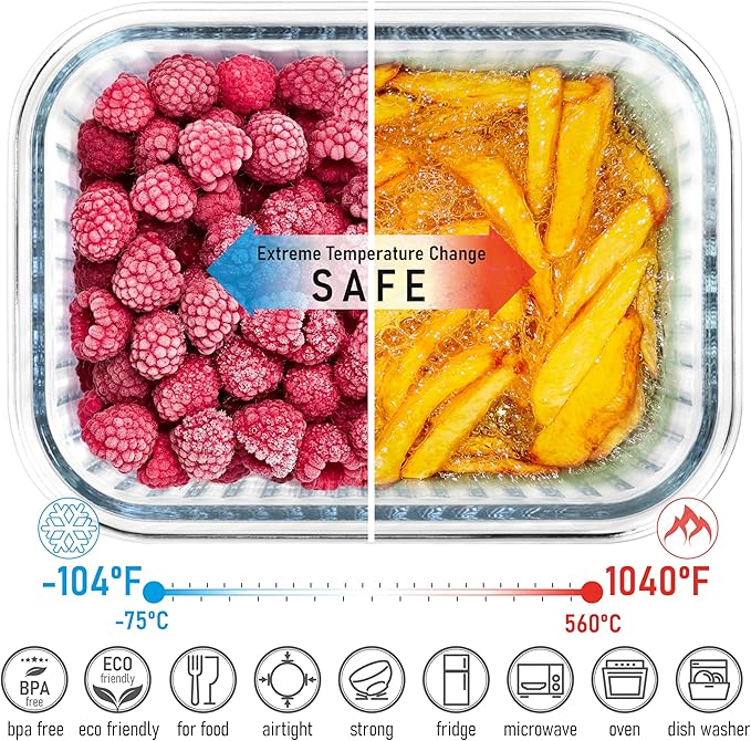 Set of 4 Stackable Space-Saving Nesting Glass Containers with Airtight Bamboo Lids - Lunch, Meal & Food Prep - Microwave & Oven Safe BPA Free Durable Heat Resistant Inert Borosilicate Glass