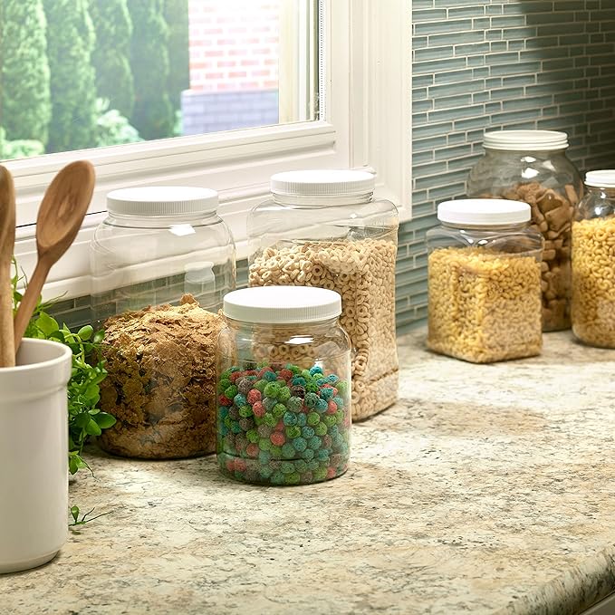 Half Gallon Plastic Jar w/Airtight Leakproof Lid - Dishwasher Safe - USDA Certified - Sun Tea, Fermentation, Food Storage, 2PK