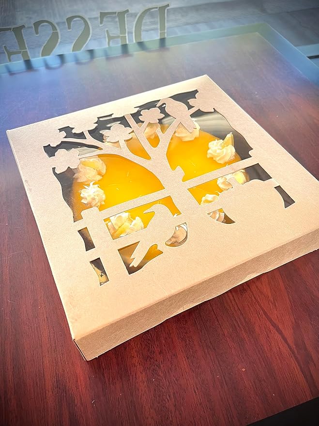 Kraft Pie Box With Window - Fall Thanksgiving Holiday 10" X 10" X 2" Bakery Boxes for 9 Inch Pies and Cookies - Natural Paper Box SET OF TEN - Timesaver Assembly