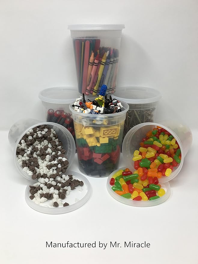 Mr Miracle Deli Containers with Lids - 24 Pack of 32 oz Clear Airtight Reusable Plastic Food and Multi-Purpose Containers - Microwave, Freezer, and Dishwasher Safe