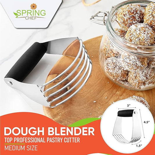 Spring Chef Professional Medium Dough Blender, Black & Stainless Steel Round Measuring Cups, Set of 7-2 Product Bundle