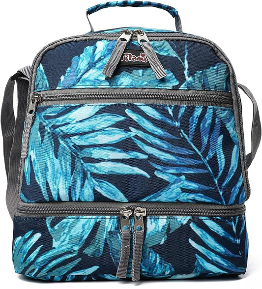 Tilami Lunch Bags Insulated Adjustable Strap Zipper, Two Compartments Cooler Bags, Bento Bags for Kids Toddlers, Rainforest Green