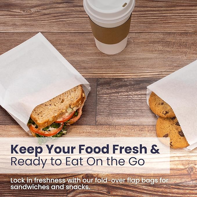 Fit Meal Prep 6000 Pack Paper Sandwich Bags 7 x 6”, Greaseproof Paper Snack Bags, Food Grade Pastry Bag, Recyclable Small Paper Bags, Cookie Sleeves, Food Packaging for Bakery, Donuts (50 Pack x 120)