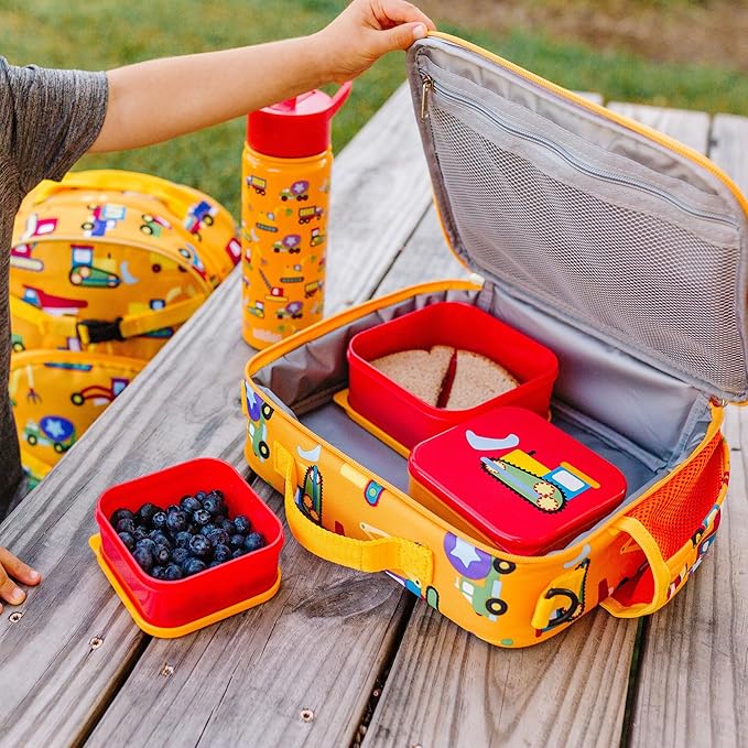 Wildkin Nesting Food Containers for Kids – Stackable, Airtight & Dishwasher Safe - Set of 3 - Under Construction