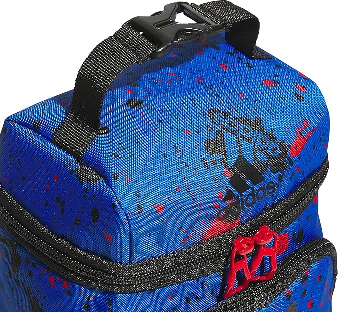 adidas Excel Lunch Bag, Cooler with Zipper, Pocket for Ice Pack, and Clip, Temperature Control Insulation, Splatter Bright Royal/Black/Better Scarlet, One Size
