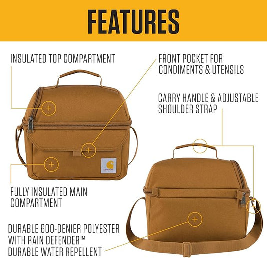 Carhartt 12 Can Two Compartment Lunch Box | Durable, Fully-Insulated Lunch Bag for Women & Men, Large Lunchbox (Port)
