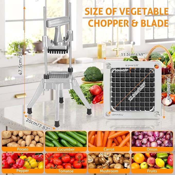 WICHEMI Commercial Chopper Dicer Vegetable Chopper Dicer Commercial Onion Chopper Dicer Potatoe Cutter Stainless Steel Fruit Vegetable Chopper French Fry Cutter Heavy Duty Food Dicer Cutter (3/8")