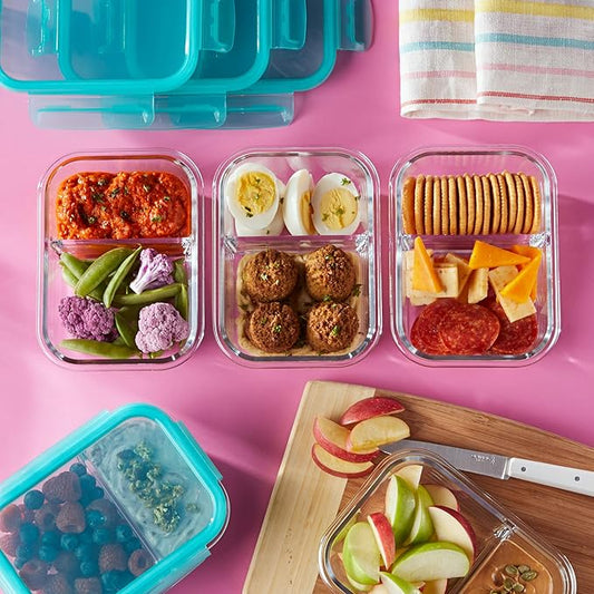 Pyrex Mealbox 10-Pc Bento Box Set, 2.3-Cup Divided Glass Food Storage Containers Set, Non-Toxic, BPA-Free Latching Lids, Freezer, Microwave and Top-Rack Dishwasher Safe