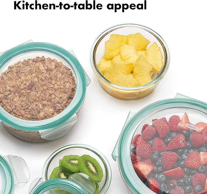 OXO Good Grips 8 Piece Smart Seal Airtight Glass Round Container Set,Blue