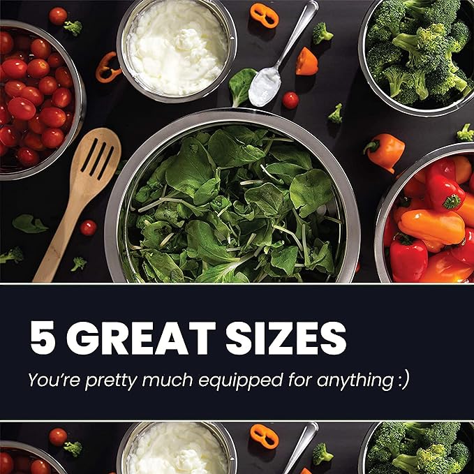 WHYSKO Stainless Steel Mixing Bowl Set, 10 Piece Stainless Steel Mixing Bowls with Lids Set for Food Prep Storage and Serving, Dishwasher Safe Microwave Safe for Kitchen Baking Cooking, Grey