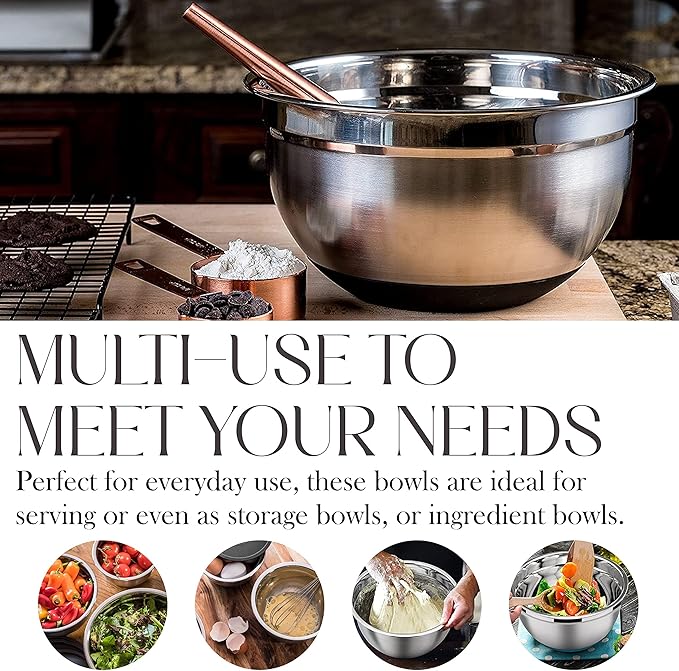 Stainless Steel Mixing Bowls with Lids Set – Large, Durable, Airtight Kitchen Bowls for Food Prep, Baking, Salad, and Storage (4 piece set)