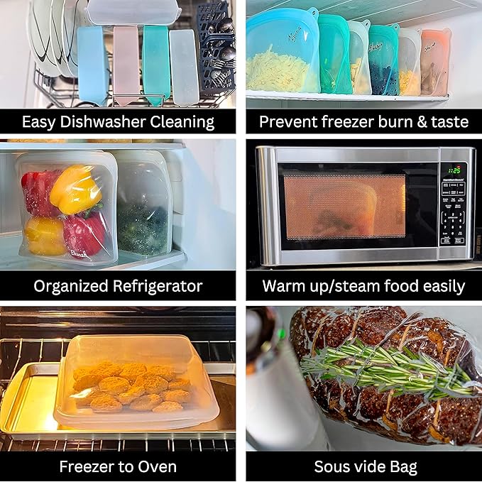 Elkanah Extra Large 116fl oz Silicone Bags Reusable Freezer Bags Silicone Gallon Bag Food Storage Bag Food Bags Sous Vide, Microwave, Oven & Dishwasher safe