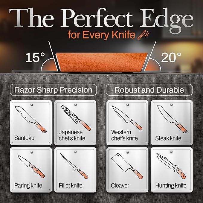 Rolling Knife Sharpener Kit – Kitchen Knife Sharpener with Diamond Roller – Magnetic Knife Sharpening Kit with 15° & 20° Base – Afilador de Cuchillos – Manual Sharpener Tool for Chef Use