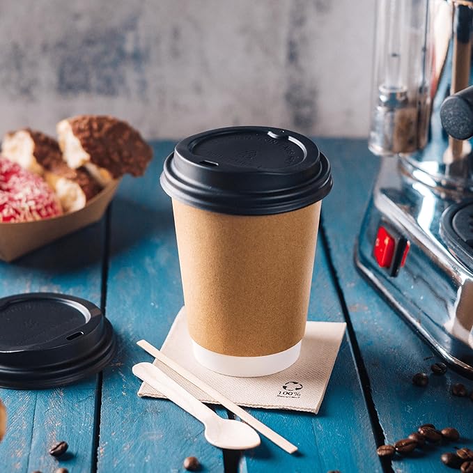 BIOZOYG Coffee Cup Lids 50 Pack black - 3.5 in for Coffee Cups 10 oz, 12 oz, 16 oz Coffee Lids to go - Hot Cup Lid Disposable Dome Lid made of Bioplastic for Coffee to go, Hot Chocolate
