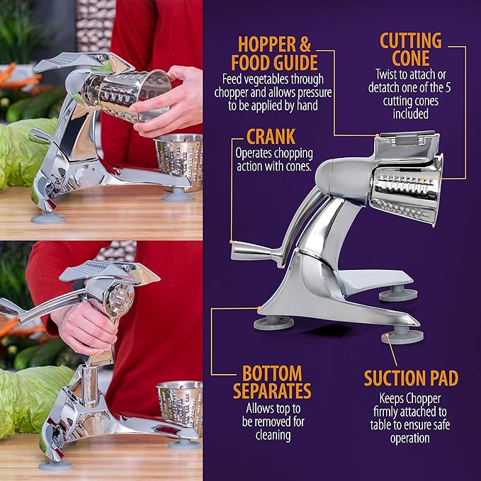 Heavy Duty Vegetable Chopper, Dynamic Food Processor with Stainless-Steel Shredders