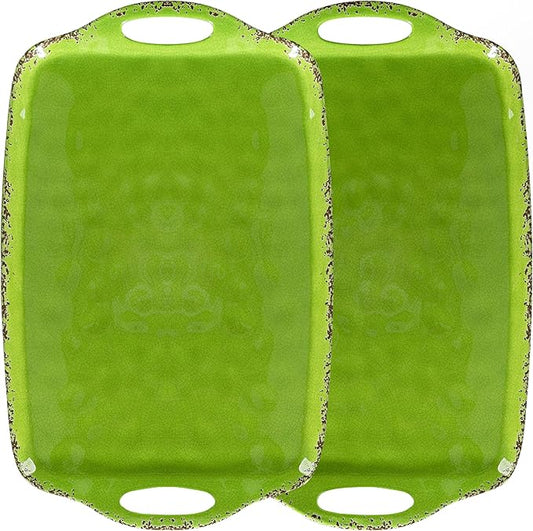 Large Melamine Serving Trays for Eating, 19'' x 12'' Serving Platter for Turkey, Christmas,Appetizer, Charcuterie, Food, Snack, Cupcakes, Dessert, Dishwasher Safe Tray, Set of 2, Green