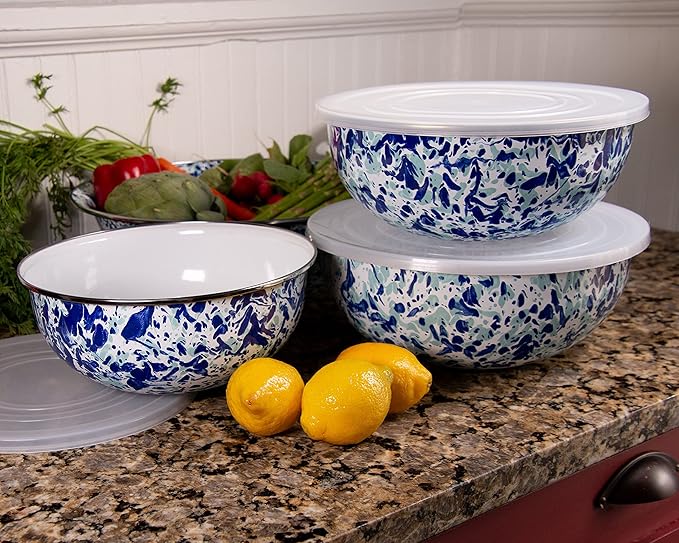 Golden Rabbit Enamelware - Set of 3 - Mixing Bowls (Ocean)
