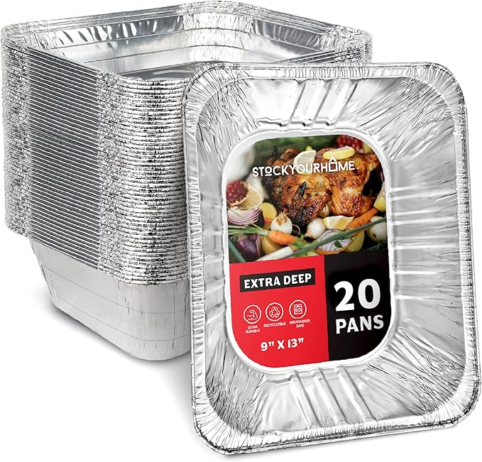 (20 Pack) Deep Aluminum Pans 9x13, Heavy Duty 4” Deep Foil Pans Disposable Catering Trays, Baking Tins, Large Food Containers for Cooking, Heating, Storage, Serving, Holiday Meal Prep