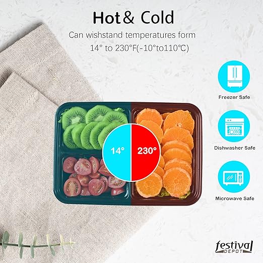 150 Pack Meal Prep Containers, 43 OZ Bento Box, 3 Compartment Divided Food Storage Containers Durable Stackable Reusable, For Microwave/Dishwasher/Freezer（150 Trays & 150 Lids）