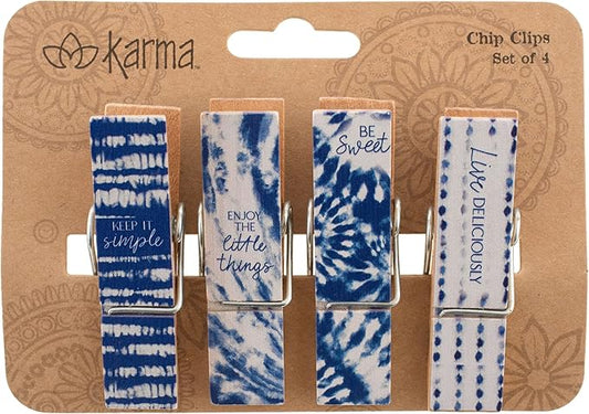 Karma Chip Clips - Bag Clips - Potato Chip Bag Clips - Colorful and Fun Bag Clips for Food and Storage - One Size - Blue Shibori