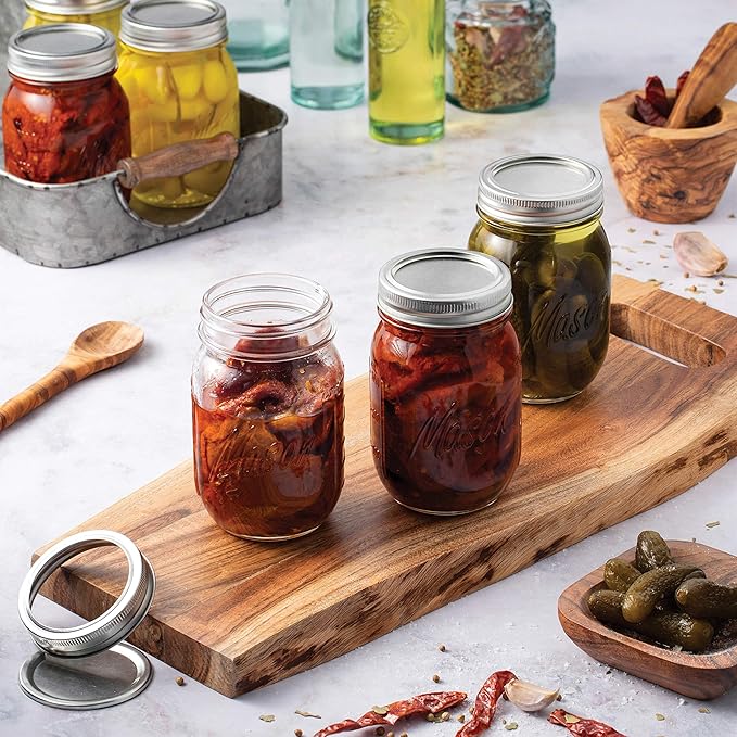 Paksh Novelty Mason Jars with Lids & Sealer - 5 Pack 16 Oz Regular Mouth Glass Canning Jars - Food Storage Container - Airtight Container for Pickling, Candles, Overnight Oats, Fruit Preserves