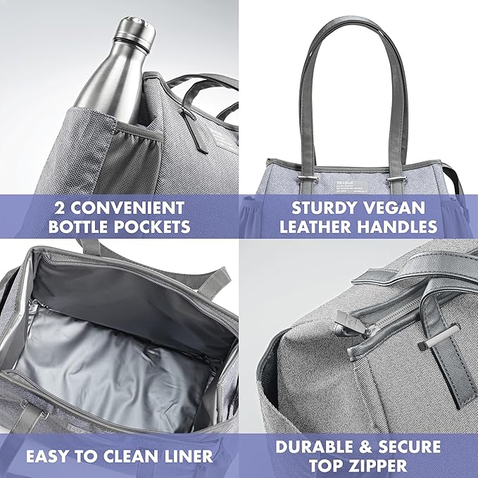 Fit & Fresh Insulated Lunch Bag for Women, Large Lunch Box With Container, Stain-Resistant, Lightweight, for Work - Copley Kit, Gray Tweed