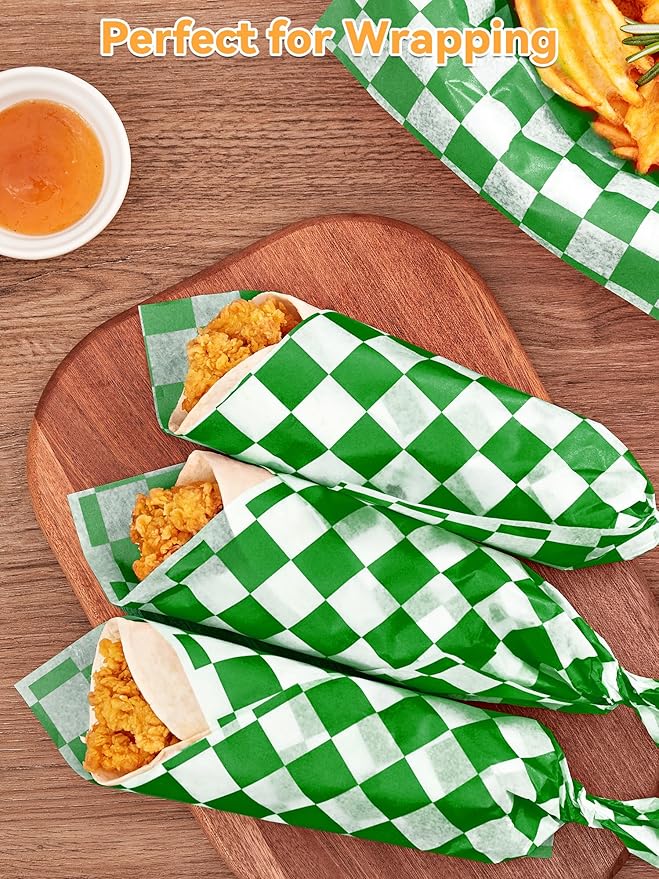 SMARTAKE 12 x 12 Inches Wax Paper for Food, 250 Pcs Non-Stick Hamburger Patty Paper, Square Sandwich Separators Wrapping Paper, for Lunch, Restaurants, Barbecues, Picnics, Parties, Green Plaid