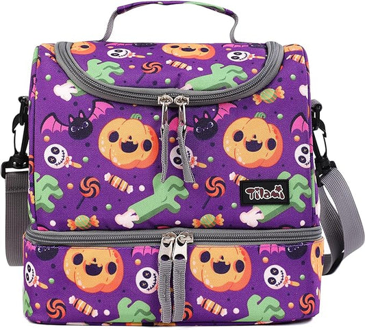 Tilami Lunch Bags Insulated Adjustable Strap Zipper, Water-Resistant Cooler Bags, Bento Bags for Kids Toddlers, Halloween Purple