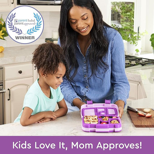 Bentgo Kids Bento-Style 5-Compartment Leak-Proof Lunch Box - Ideal Portion Sizes for Ages 3 to 7 - Durable, Drop-Proof, Dishwasher Safe, BPA-Free, & Made with Food-Safe Materials (Purple)