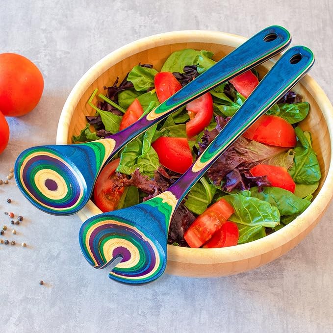 Totally Bamboo Baltique Mumbai Collection Wooden Salad Serving Utensil Set, 11-3/4" Long, One Pair